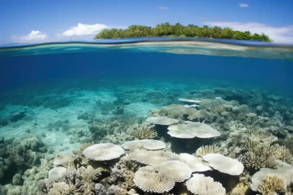 Coral Reefs Showing Bleaching Under the Sea